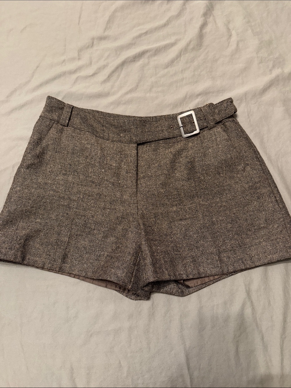 H&M Brown Tweed Shorts with Silver Buckle